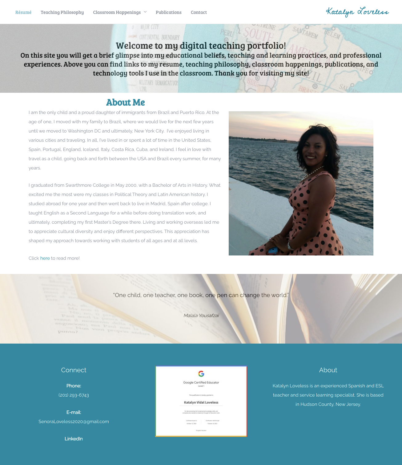 Señora Loveless website screen capture with blue color scheme and global theme